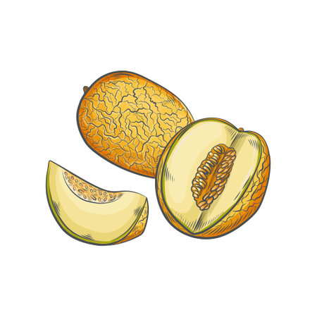 Hand drawn cantaloupe isolated on white background.のイラスト素材