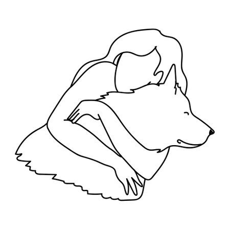 Line art woman and dog portrait isolated on white background.のイラスト素材