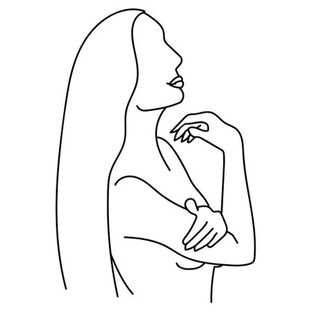 Line art woman portrait isolated on white background.のイラスト素材