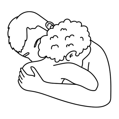 Line art mother and baby portrait isolated on white background.のイラスト素材