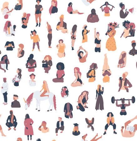 Empowered women seamless pattern.のイラスト素材
