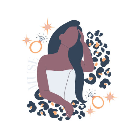 Muse woman archetype. Relaxed girl in white towelのイラスト素材