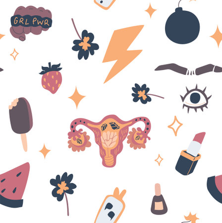 Feminism theme objects seamless background.のイラスト素材