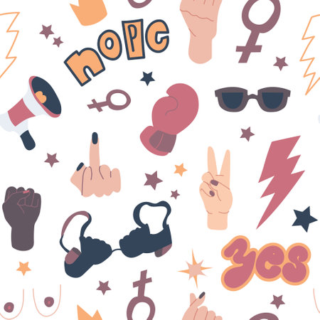 Feminism theme objects seamless background.のイラスト素材
