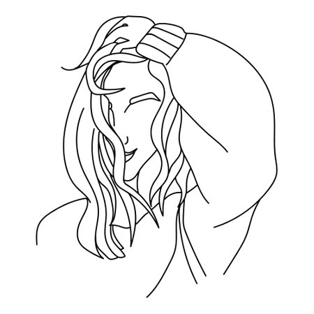 Line art woman portrait isolated on white background.のイラスト素材