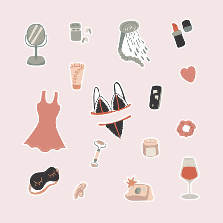 Woman self care routine planner sticker set.のイラスト素材