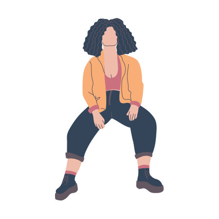 Gen Z teenager sitting in free pose.のイラスト素材