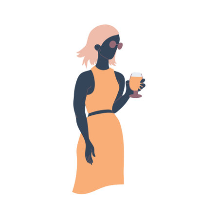 Blonde woman drinks beer on a party.のイラスト素材
