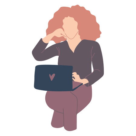 Female freelancer working on laptop.のイラスト素材