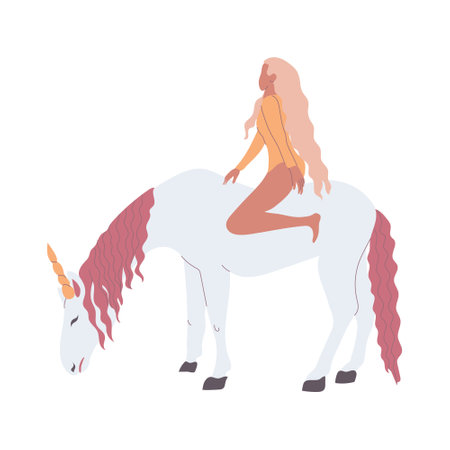 Woman riding the white horse.のイラスト素材