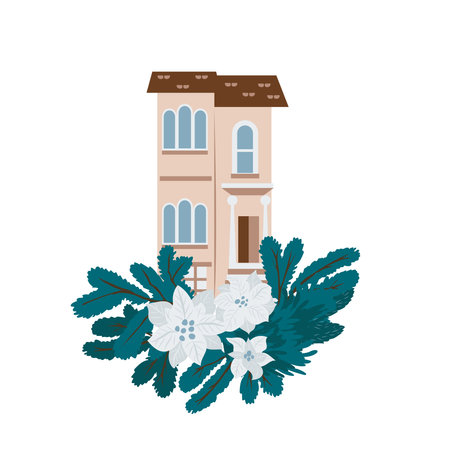 Home decorated with Christmas arrangement.のイラスト素材