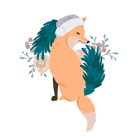 Santa's fox decorated with christmas arrangement.のイラスト素材