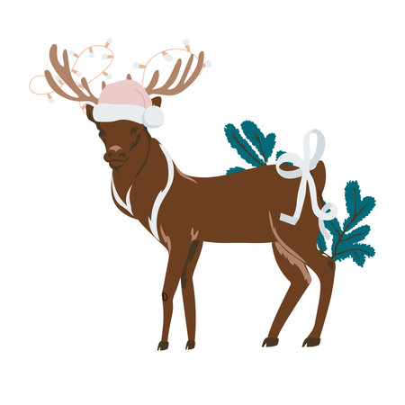 Santa's deer decorated with christmas arrangement.のイラスト素材