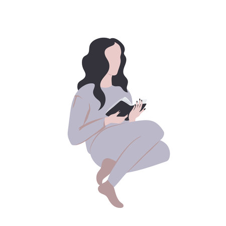 Brunette woman reading a book vector.のイラスト素材