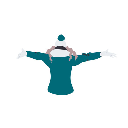 Happy woman in winter back view vector.のイラスト素材