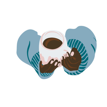 Black female hands holding a coffee mug vector.のイラスト素材