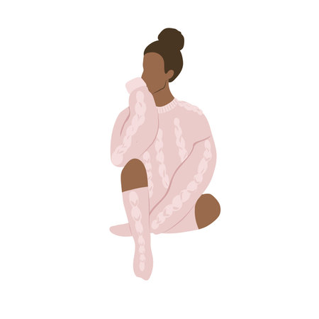 Black woman wearing knitted sweater vector.のイラスト素材