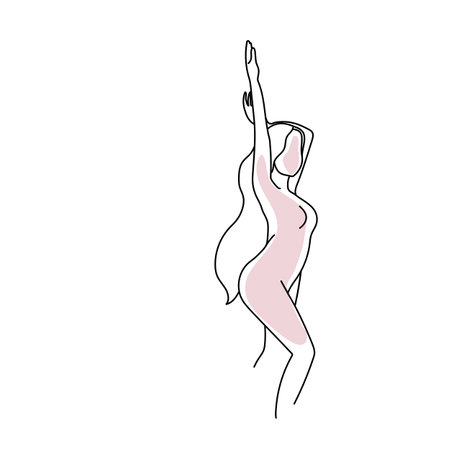 Woman naked vector line art isolated on white background.のイラスト素材