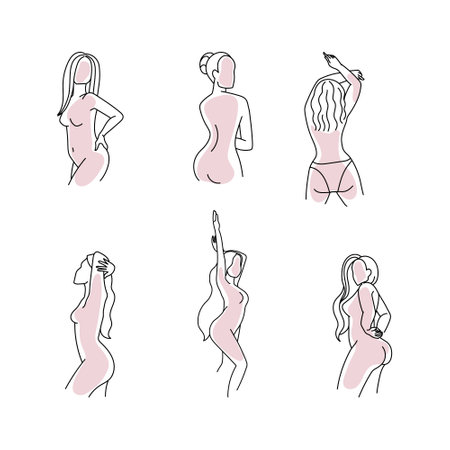 Line art woman body vector collection isolated on white background.のイラスト素材