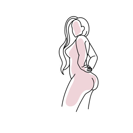 Woman naked vector line art isolated on white background.のイラスト素材