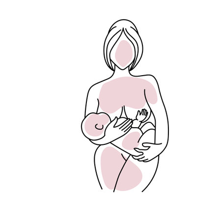 Line art mother nursing her baby isolated on white background.のイラスト素材