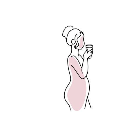 Pregnancy stage line art woman vector illustration.のイラスト素材