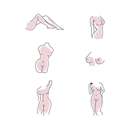 Line art woman body vector collection isolated on white background.のイラスト素材