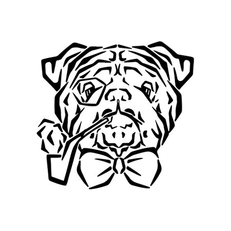 Bulldog gentleman portrait line drawing isolated on white background.のイラスト素材