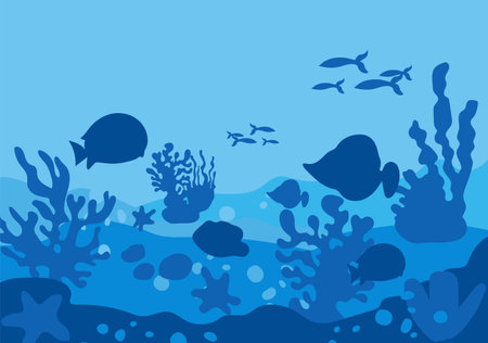 Undersea life corals and fishes vector background.のイラスト素材