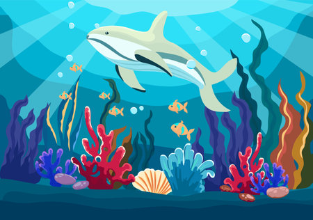 Undersea life corals and fishes vector illustration.のイラスト素材