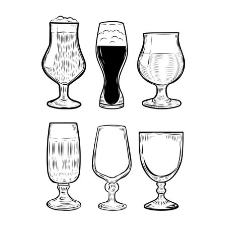 Alcohol glasses line drawing isolated on white background.のイラスト素材