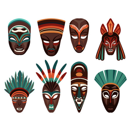 Indigenous mask set vector illustration.のイラスト素材
