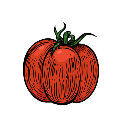 Red tomato line drawing isolated on white background.のイラスト素材