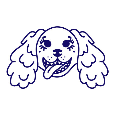 Spaniel cute face line drawing isolated on white background.のイラスト素材