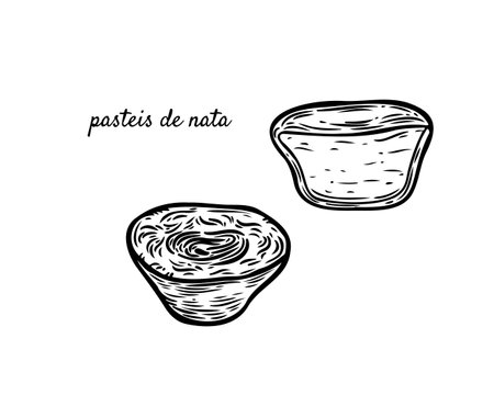 Pasteis de nata portuguese traditional dessert line drawing vector illustration.のイラスト素材