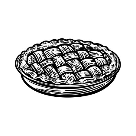 Classic lattice-top apple pie line drawing vector illustration.のイラスト素材