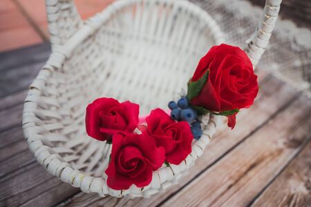 barrette and buttonhole of artificial flowersの写真素材