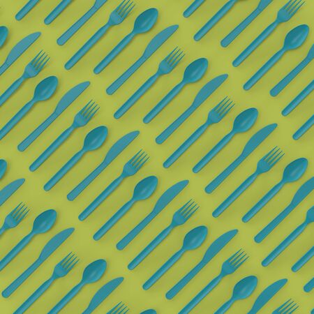 3d render of a fork, knife and spoon on a uniform green background