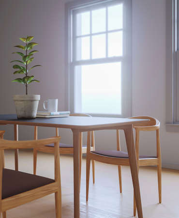 3d rendering simple room desk and chair interior design inspiration