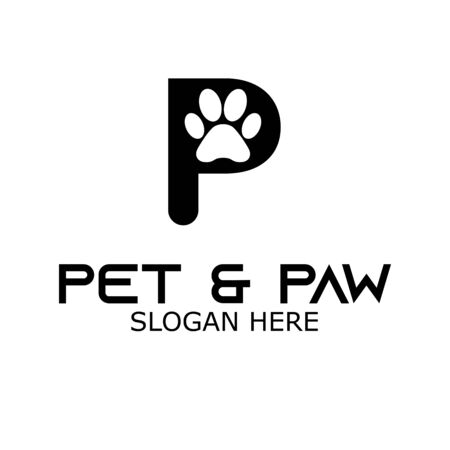 Vector Paw letter P logo design template. It's good simple design paw animal and letter P. You can make brand for icon, logo, emblem, label for pet shop, pet brand identity, company and app icon.のイラスト素材