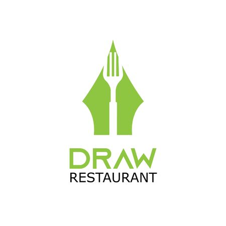 Creative symbol concept for cook book. Pen with PEN and fork in negative space. Restaurant logo.のイラスト素材