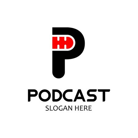 Podcast. Vector flat illustration, icon, logo design on white background.のイラスト素材