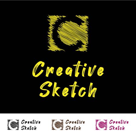 handwritten C logos of creative letters in a square sketch, the concept of business consulting. studio, room, group icon. Suitable for business, consulting group companies. - vectorのイラスト素材
