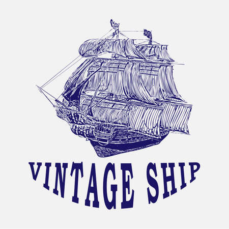 vintage ship logo sea, symbolのイラスト素材