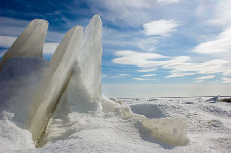 Chipped ice sharp peaks sticks out upwards  Clear frosty day  Russia  Winter Ladoga Lake の写真素材