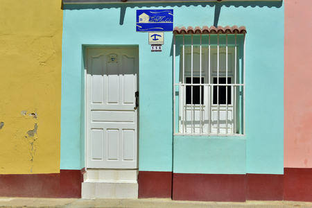 Colorful elements of traditional houses in the colonial town of Trinidad in Cuba. Windows, doors.  Cuba 2015のeditorial素材