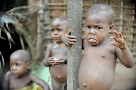 DZANGA-SANHA FOREST RESERVE, CENTRAL-AFRICAN REPUBLIC (CAR), AFRICA - NOVEMBER 5, 2008: Portrait of a child from a Baka tribe of pygmies. Jungle of CAR. Africa. Jungle of the Central-African Republicのeditorial素材