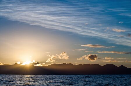 Twilight before sunrise in False bay .  Ocean and mountains Landscapeの写真素材