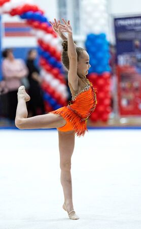 Saint Petersburg, Russia - February 2, 2020: Children's Rhythmic Gymnastics Competitionのeditorial素材