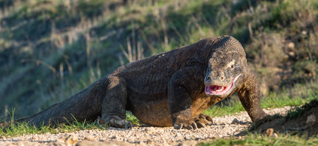 The Komodo dragon opened a mouth. Scientific name: Varanus komodoensis, It is the biggest living lizard in the world. natural habitat. Island Rinca. Indonesia.の写真素材